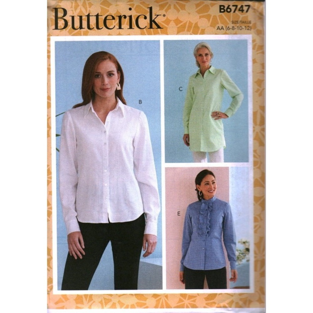 Butterick B6747 Misses Shirt Sewing Pattern Size 6-12 Ruffle Tunic Button Down